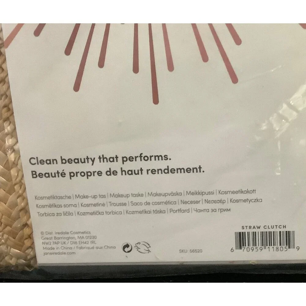 Jane Iredale Straw‎ Clutch Cosmetic Bag NEW Woven Chic Storage